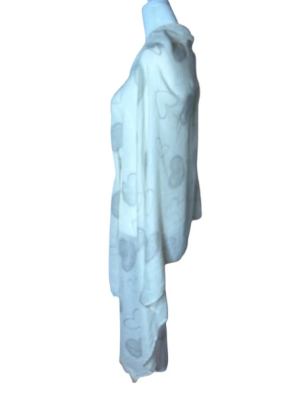 Cream & Gray Heart Pattern Lightweight Sheer Shawl. Scarf, Poncho, Cardigan Wrap